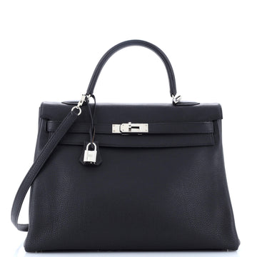 Hermes Kelly Handbag Black Togo with Palladium Hardware 35