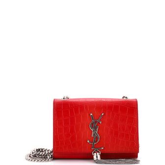 Saint Laurent Classic Monogram Tassel Crossbody Bag Crocodile Embossed Leather Small
