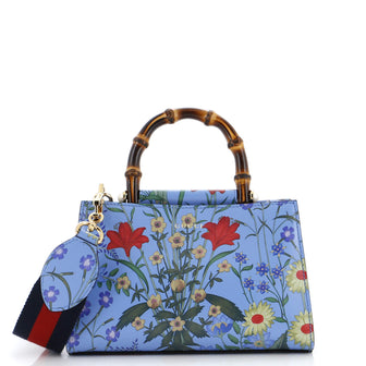 Gucci Nymphaea Top Handle Bag Floral Printed Leather Mini