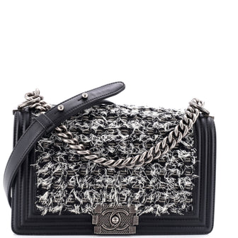 Chanel Boy Flap Bag Braided Tweed Old Medium