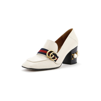Gucci Women's GG Web Peyton Loafers Leather with Faux Pearls