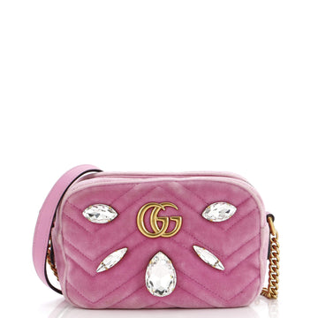 Gucci GG Marmont Shoulder Bag Crystal Embellished Matelasse Velvet Mini