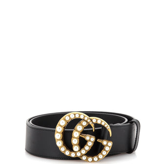 Gucci Pearly GG Marmont Belt Leather Wide