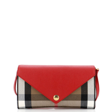 Burberry Hannah Envelope Wallet on Strap Leather and Vintage Check Canvas