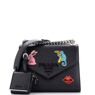 Prada Monochrome Shoulder Bag Embellished Saffiano Leather Small