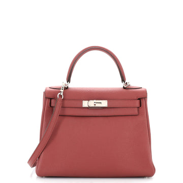 Hermes Kelly Handbag Pink Clemence with Palladium Hardware 28