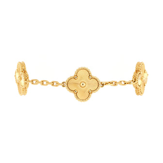 Van Cleef & Arpels Vintage Alhambra 5 Motifs Bracelet Guilloche 18K Yellow Gold