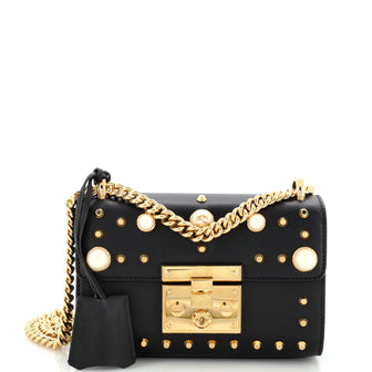 Gucci Pearly Padlock Shoulder Bag Studded Leather Small