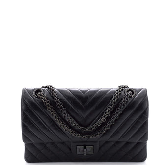 Chanel So Black Reissue 2.55 Flap Bag Chevron Aged Calfskin 225