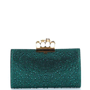 Alexander McQueen Flat Knuckle Clutch Crystal Embellished Satin Medium