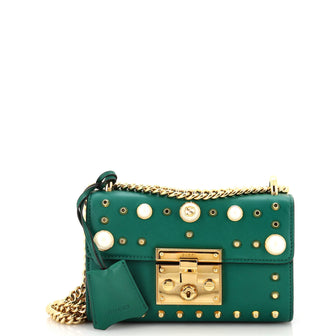 Gucci Pearly Padlock Shoulder Bag Studded Leather Small
