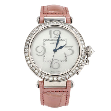 Cartier Pasha de Cartier Automatic Watch White Gold and Alligator with Diamond Bezel and Mother of Pearl 42