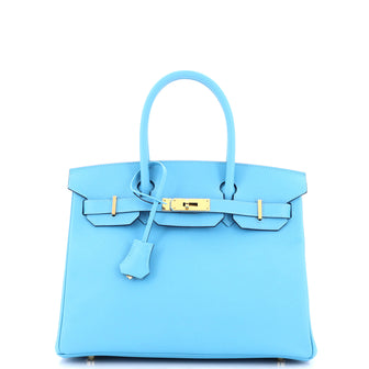 Hermes Birkin Handbag Blue Epsom with Gold Hardware 30