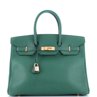 Hermes Birkin Handbag Green Ardennes with Gold Hardware 35