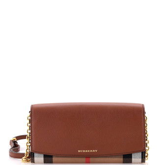 Burberry Henley Wallet on Chain Leather with House Check Canvas