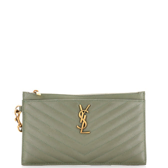 Saint Laurent Classic Monogram Zip Bill Pouch Matelasse Chevron Leather Large