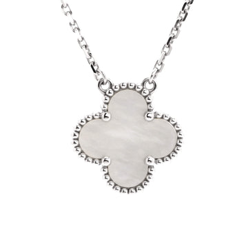 Van Cleef & Arpels Vintage Alhambra Pendant Necklace 18K White Gold and Mother of Pearl