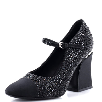 Chanel Women's Cap Toe Mary Jane Pumps Crystal Embellished Satin and Grosgrain with Faux Pearls