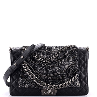 Chanel Boy Flap Bag Enchained Tweed Old Medium