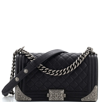 Chanel Paris-Dallas Boy Flap Bag Quilted Calfskin with Metal Adornments Old Medium