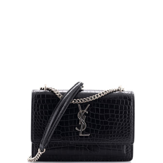 Saint Laurent Sunset Chain Wallet Crocodile Embossed Leather