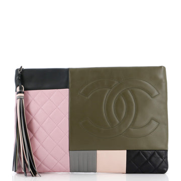 Chanel O Case Clutch Colorblock Leather Large