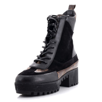 Louis Vuitton Women's Laureate Platform Desert Boots Suede with Monogram Canvas