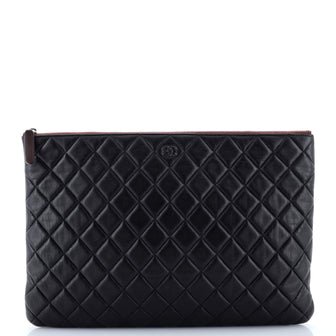 Chanel O Case Clutch Quilted Lambskin Large