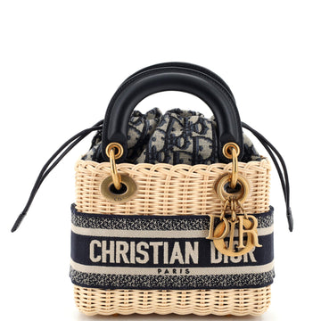 Christian Dior Lady Dior Bag Wicker and Oblique Canvas Mini