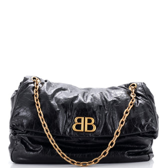 Balenciaga Monaco Chain Flap Shoulder Bag Leather Large