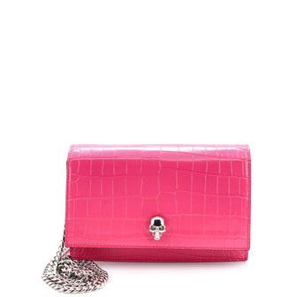 Alexander McQueen Skull Chain Crossbody Bag Crocodile Embossed Leather Mini