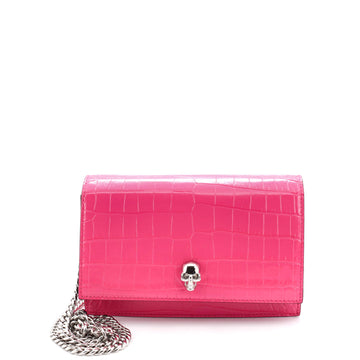 Alexander McQueen Skull Chain Crossbody Bag Crocodile Embossed Leather Mini