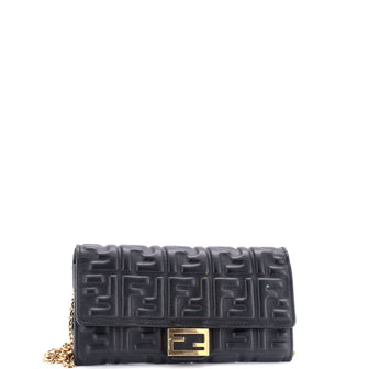 Fendi Baguette Continental Wallet on Chain Zucca Embossed Leather