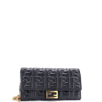 Fendi Baguette Continental Wallet on Chain Zucca Embossed Leather