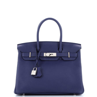 Hermes Birkin Handbag Blue Togo with Palladium Hardware 30
