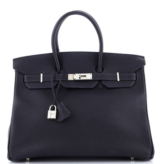 Hermes Birkin Handbag Blue Togo with Palladium Hardware 35