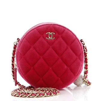 Chanel Pearl Crush Round Clutch with Chain Quilted Velvet with Crystal Detail