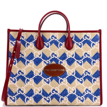 Gucci The Hamptons Convertible Open Tote Straw Effect GG Raffia Large