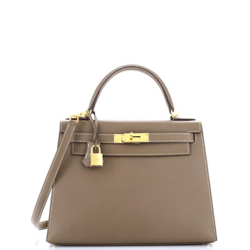 Hermes Kelly Handbag Grey Epsom with Gold Hardware 28