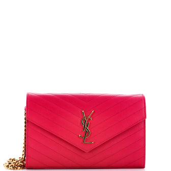Saint Laurent Classic Monogram Wallet on Chain Matelasse Chevron Leather Medium