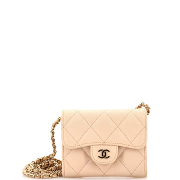 Chanel Classic Zip Around Card Holder on Chain Quilted Caviar Mini