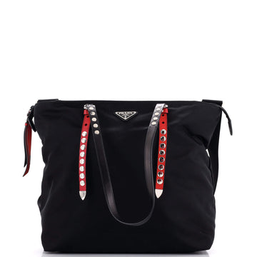 Prada New Vela Convertible Tote Tessuto with Studded Leather Medium