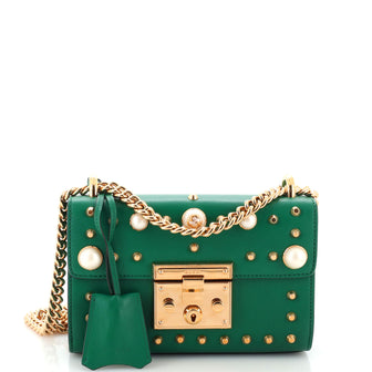 Gucci Pearly Padlock Shoulder Bag Studded Leather Small