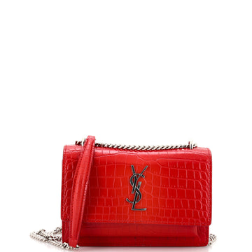 Saint Laurent Sunset Chain Wallet Crocodile Embossed Leather