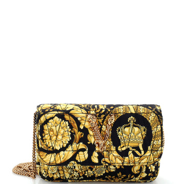 Versace Virtus Flap Crossbody Bag Quilted Barocco Print Silk Mini
