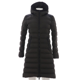 Moncler Women's Hooded Zip Puffer Coat Quilted Nylon with Down