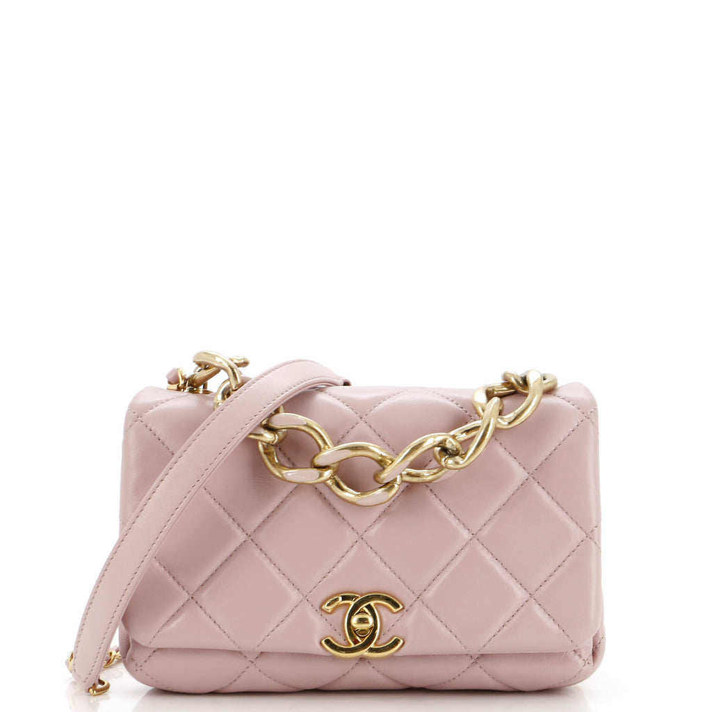 Color Match Flap Bag Quilted Lambskin Small / pink