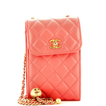 Chanel Pearl Crush Phone Holder Crossbody Bag Quilted Lambskin