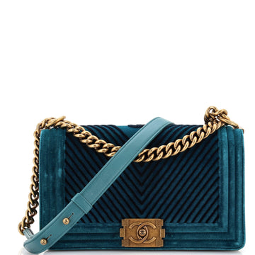 Chanel Boy Flap Bag Chevron Velvet Old Medium
