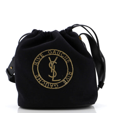 Saint Laurent Rive Gauche Drawstring Bucket Bag Embroidered Wool